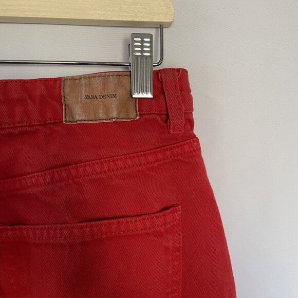 Zara denim bright red jeans statement bold women's size 6 pockets casual paris - Picture 5 of 6